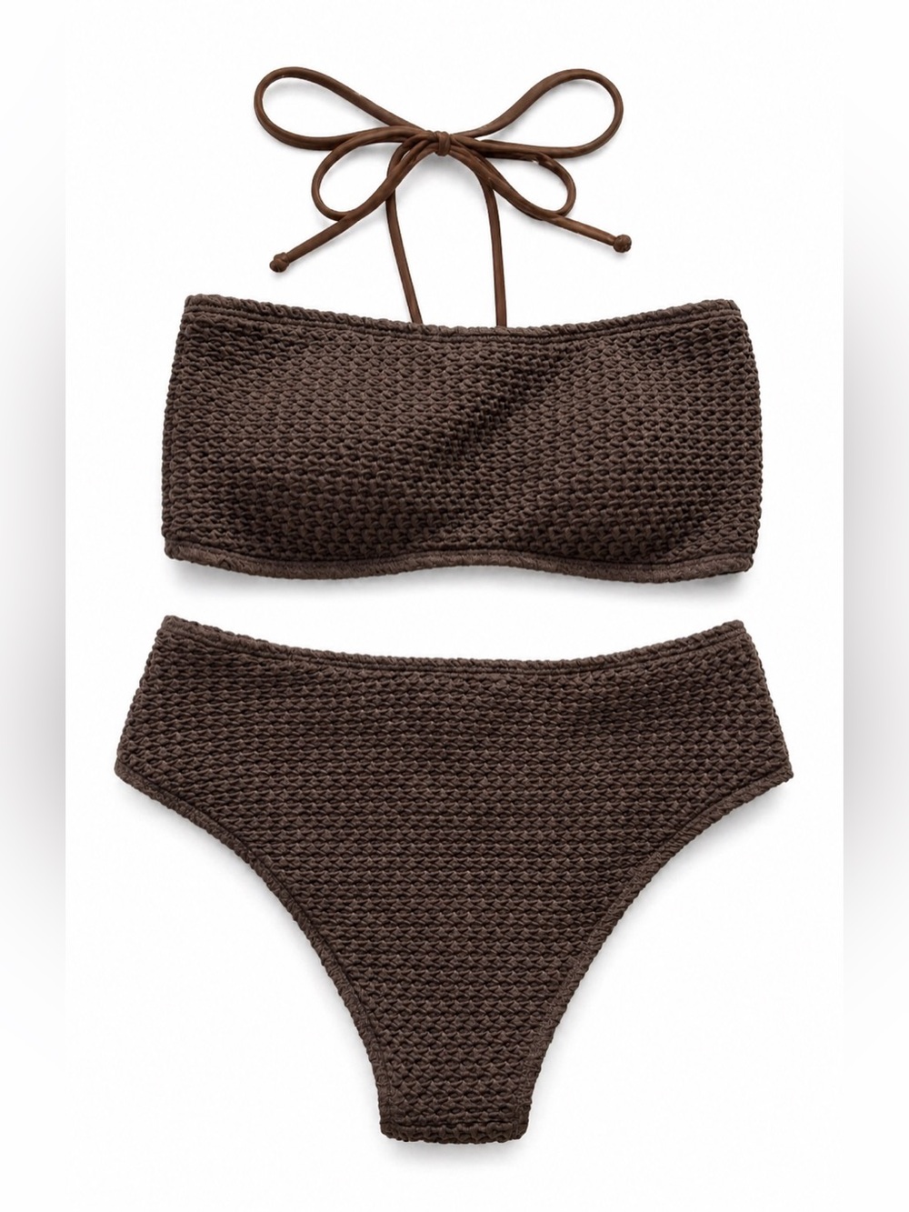 Zaful Brown Textured Bandeau Bikini Set Small NWT Strapless High Cut Swim